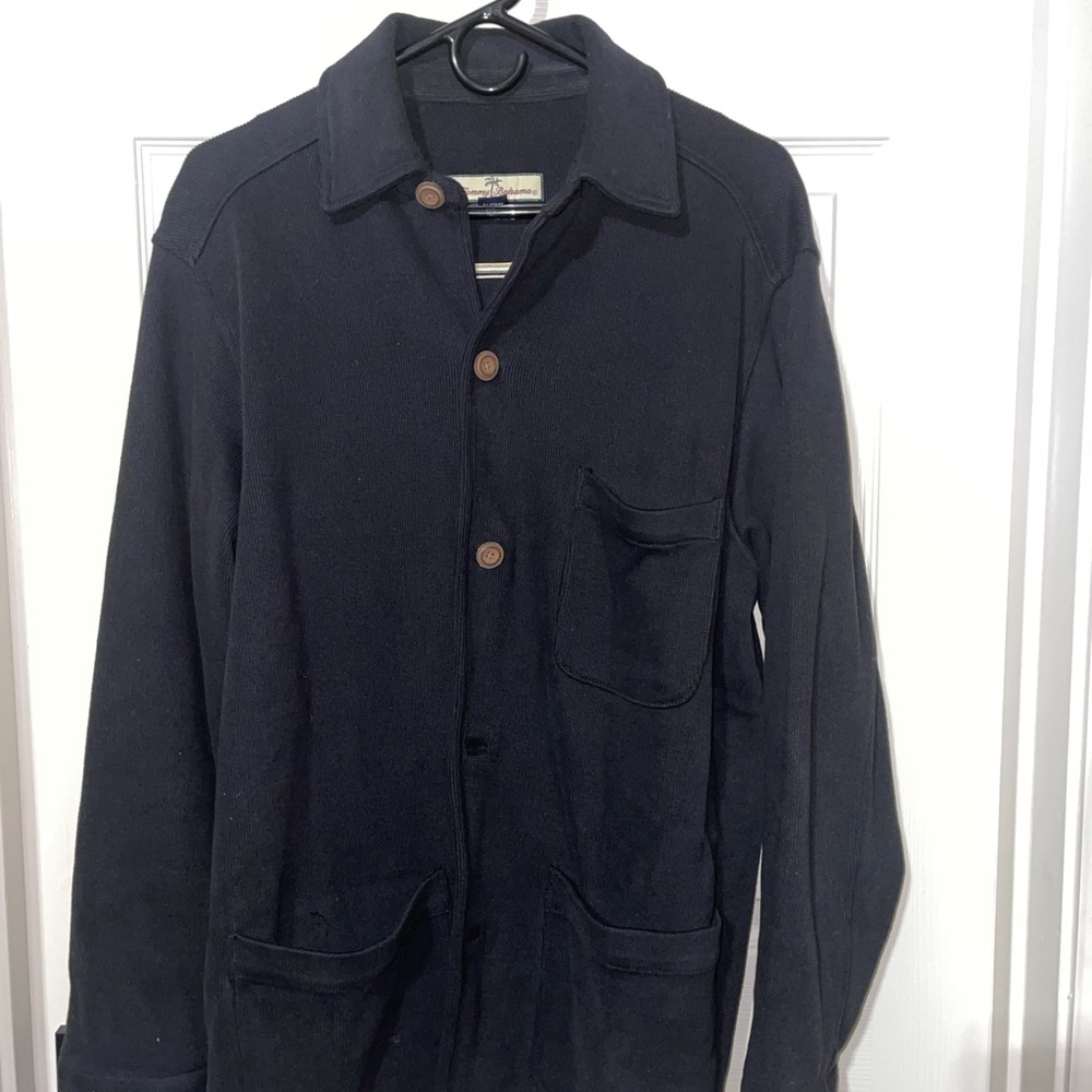 Tommy Bahama heavy button up sweater or jacket.